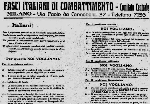 fasci di combattimento manifesto